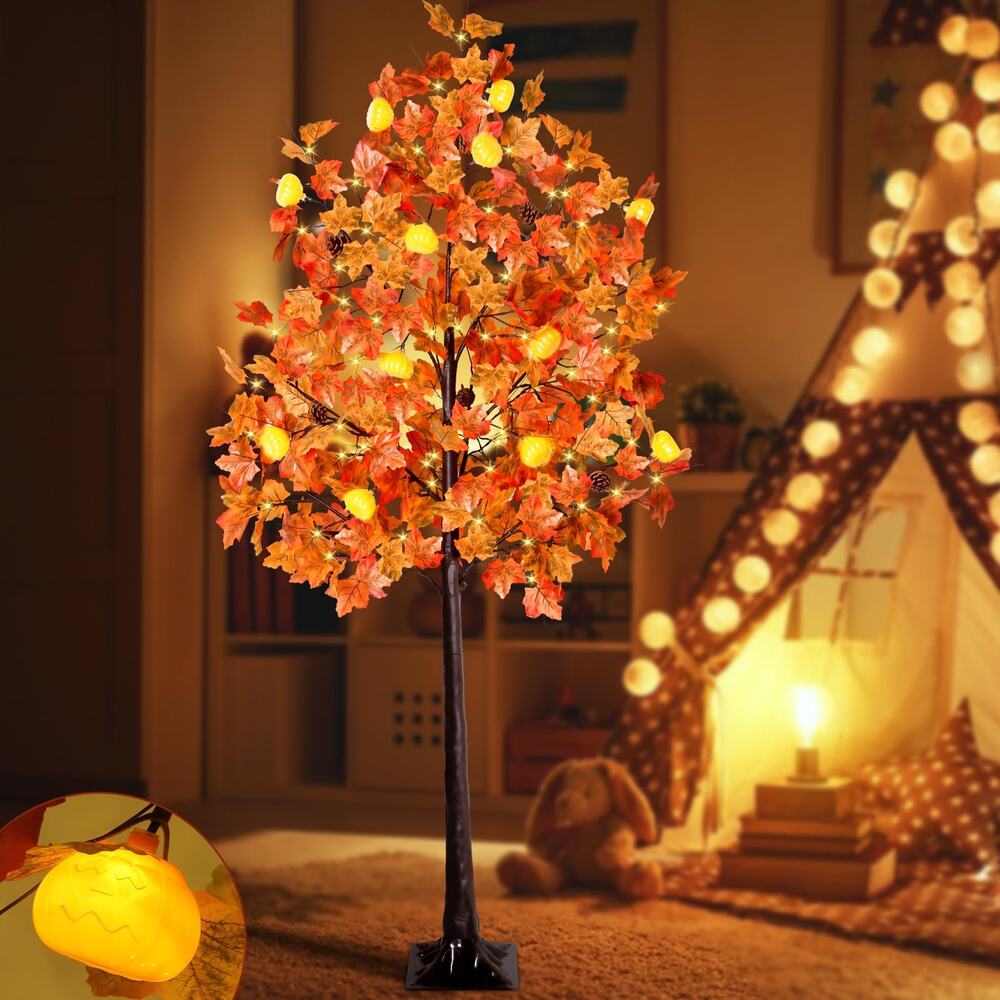 SURCVIO Thanksgiving 6 Feet Lighted Maple Tree Decorations
